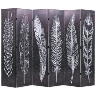 vidaXL Skladací paraván 228x170 cm, potlač s pierkami, čierno-biely - cena, srovnání