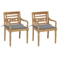 vidaXL Batavia stoličky 2 ks so sivými vankúšmi tíkový masív - cena, srovnání