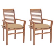 vidaXL Jedálenské stoličky 2 ks béžové podložky tíkový masív - cena, srovnání