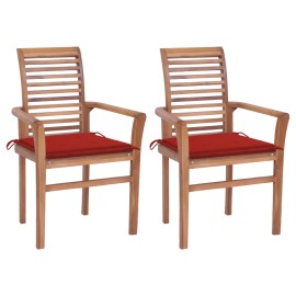 vidaXL Jedálenské stoličky 2 ks červené podložky tíkový masív