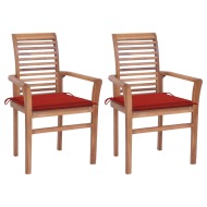 vidaXL Jedálenské stoličky 2 ks červené podložky tíkový masív - cena, srovnání