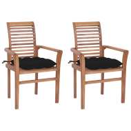 vidaXL Jedálenské stoličky 2 ks čierne podložky tíkový masív - cena, srovnání