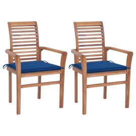 vidaXL Jedálenské stoličky 2 ks kráľovsky modré podložky tíkový masív