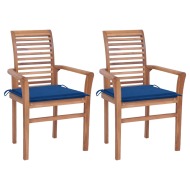 vidaXL Jedálenské stoličky 2 ks kráľovsky modré podložky tíkový masív - cena, srovnání