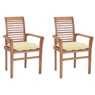 vidaXL Jedálenské stoličky 2 ks krémovo-biele podložky tíkový masív - cena, srovnání