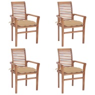 vidaXL Jedálenské stoličky 4 ks béžové podložky tíkový masív - cena, srovnání
