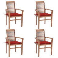vidaXL Jedálenské stoličky 4 ks červené podložky tíkový masív - cena, srovnání