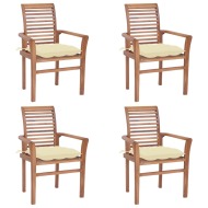 vidaXL Jedálenské stoličky 4 ks krémovo-biele podložky tíkový masív - cena, srovnání