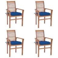 vidaXL Jedálenské stoličky 4 ks modré podložky tíkový masív - cena, srovnání