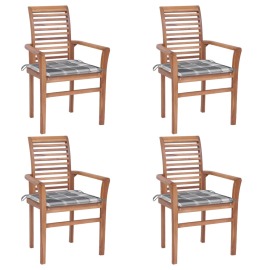 vidaXL Jedálenské stoličky 4 ks sivé kockové podložky tíkový masív