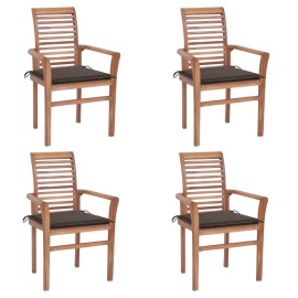 vidaXL Jedálenské stoličky 4 ks sivohnedé podložky tíkový masív