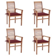 vidaXL Jedálenské stoličky 4 ks vínovočervené podložky tíkový masív - cena, srovnání