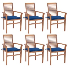 vidaXL Jedálenské stoličky 6 ks kráľovsky modré podložky tíkový masív