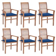 vidaXL Jedálenské stoličky 6 ks kráľovsky modré podložky tíkový masív - cena, srovnání