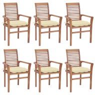 vidaXL Jedálenské stoličky 6 ks krémovo-biele podložky tíkový masív - cena, srovnání