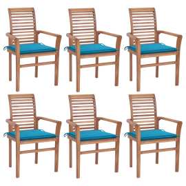 vidaXL Jedálenské stoličky 6 ks modré podložky tíkový masív