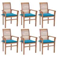 vidaXL Jedálenské stoličky 6 ks modré podložky tíkový masív - cena, srovnání