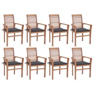 vidaXL Jedálenské stoličky 8 ks antracitové podložky tíkový masív - cena, srovnání