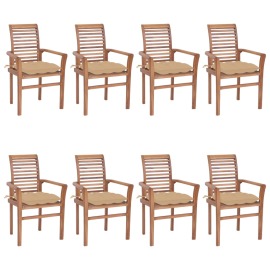 vidaXL Jedálenské stoličky 8 ks béžové sedáky tíkový masív