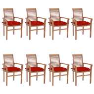 vidaXL Jedálenské stoličky 8 ks červené sedáky tíkový masív - cena, srovnání