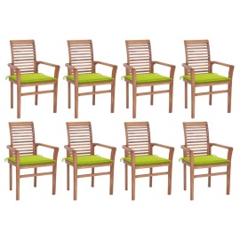 vidaXL Jedálenské stoličky 8 ks jasnozelené podložky tíkový masív