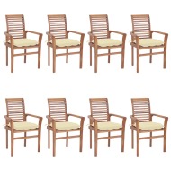 vidaXL Jedálenské stoličky 8 ks krémovo-biele sedáky tíkový masív - cena, srovnání