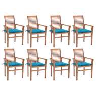 vidaXL Jedálenské stoličky 8 ks modré podložky tíkový masív - cena, srovnání