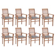 vidaXL Jedálenské stoličky 8 ks sivé kockované podložky tíkový masív - cena, srovnání
