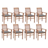 vidaXL Jedálenské stoličky 8 ks sivé podložky tíkový masív - cena, srovnání