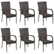 vidaXL Stohovateľné vonkajšie stoličky 6 ks polyratan hnedé - cena, srovnání