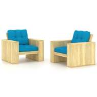 vidaXL Záhradné stoličky 2 ks a modré vankúše impregnovaná borovica - cena, srovnání