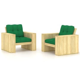 vidaXL Záhradné stoličky 2 ks a zelené vankúše impregnovaná borovica