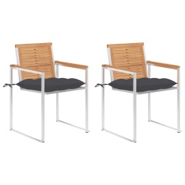 vidaXL Záhradné stoličky s podložkami 2 ks masívne tíkové drevo a oceľ