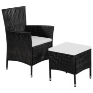 vidaXL Vonkajšia stolička a taburetka s podložkami, polyratan, čierne - cena, srovnání