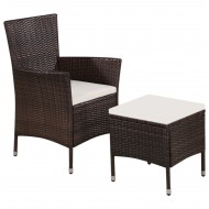 vidaXL Vonkajšia stolička a taburetka s podložkami, polyratan, hnedé - cena, srovnání