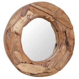 vidaXL Dekoratívne zrkadlo z teakového dreva, 60 cm okrúhle
