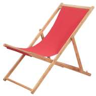 vidaXL Skladacie plážové kreslo, látka a drevený rám, červené - cena, srovnání