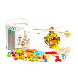 Eco Toys Drevená stavebnica vo vedierku 120ks