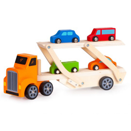 Eco Toys Drevená odťahovka + 4 autíčka