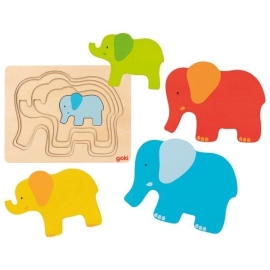Goki Drevené vrstvené puzzle Slon