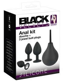 Black Velvet Anal Kit Silicone Douche + 3 Jewel Butt Plugs