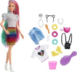 Mattel Barbie Leopardia s dúhovými vlasmi a doplnkami