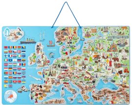 Woody Magnetická mapa EURÓPY, spoločenská hra 3 v 1