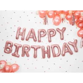 Party Deco Set fóliových balónov Happy Birthday - Ružové zlato, 340x35cm