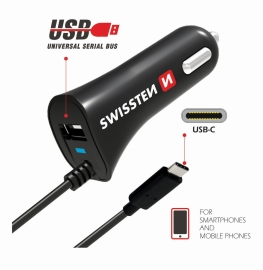 Swissten Autonabíjačka CL USB typ- C a USB 2,4A