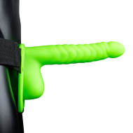 Ouch! Glow in the Dark Ribbed Hollow Strap-on with Balls 8" - cena, srovnání
