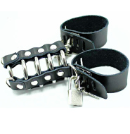 Ohmama Fetish Leather Strap Metal Ring Cock Cage with Ball Divider - cena, srovnání