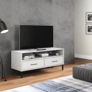 vidaXL TV skrinka s kovovými nohami biela masívna borovica Oslo - cena, srovnání