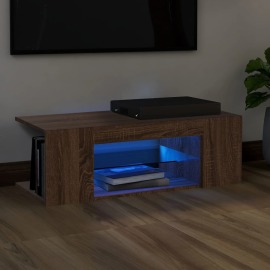 vidaXL TV skrinka s LED svetlami hnedý dub 90x39x30 cm