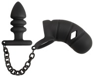 Black Velvet Cock Cage with Butt Plug - cena, srovnání